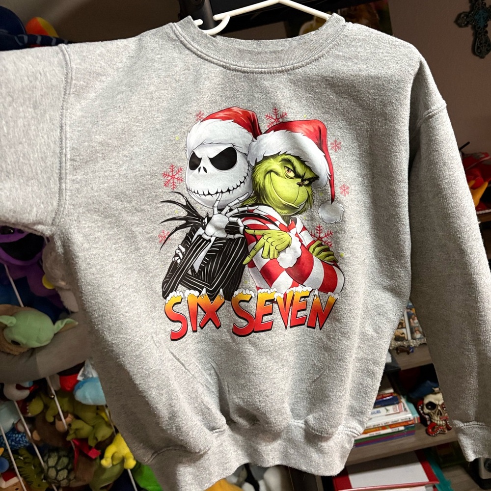 Six Seven Themed Gray Holiday Crewneck Sweatshirt